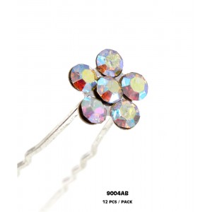 12 Piece Hair Stick Set - Clear AB Crystal Flower - CS-9004AB